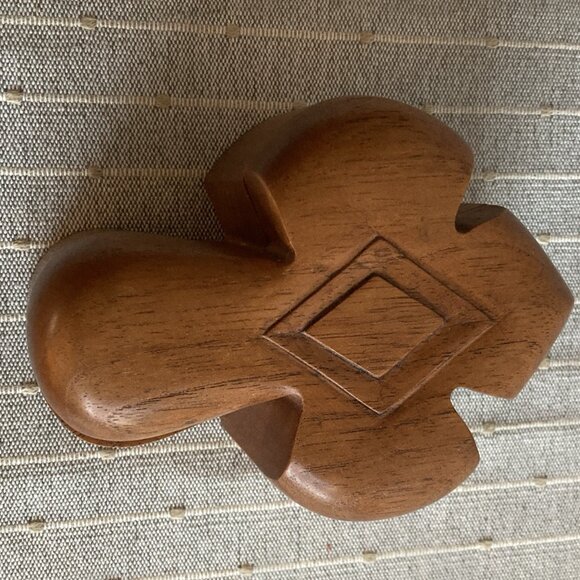 Vintage Wooden Cross shaped Puzzle Trinket Box Lidded Handmade Carved Wood - Picture 11 of 11